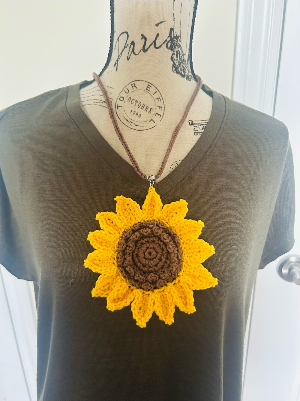 Handmade Yellow Sunflower Crochet Necklace - Boho Statement Jewelry